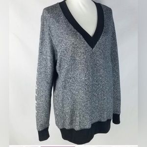 Victoria Secret Pink Collegiate V-Neck Black & White Marbled Pullover Sweater